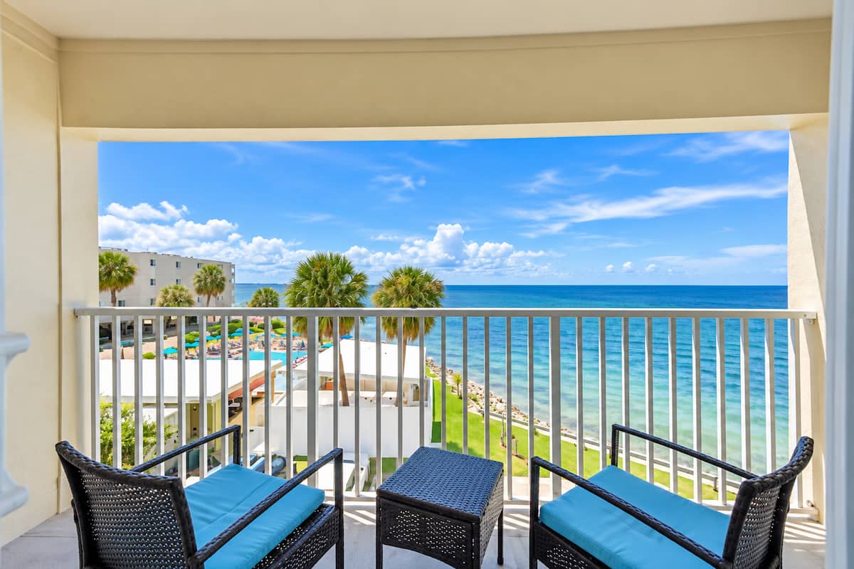 Gulf-front balcony overlooking the water on the Gulf Coast of Florida