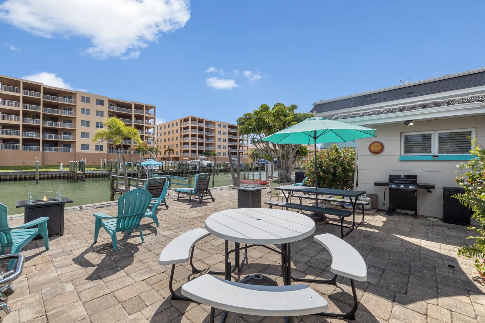 Waterfront patio at a Gulf Coast home under Premier STR care